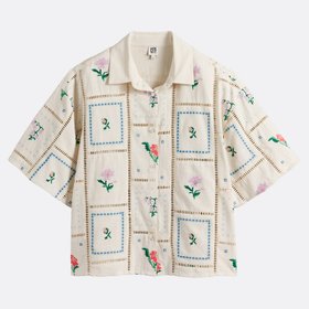 Openwork Embroidered Shirt with Short Sleeves