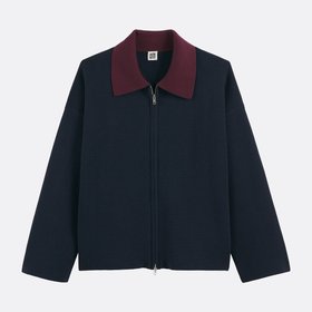 Contrasting Polo Collar Zipped Cardigan