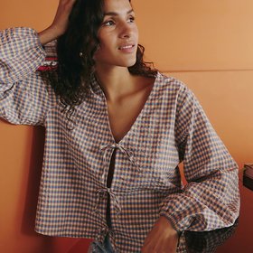 Checked Tie Front Blouse With V Neck £47.99 Lifestyle