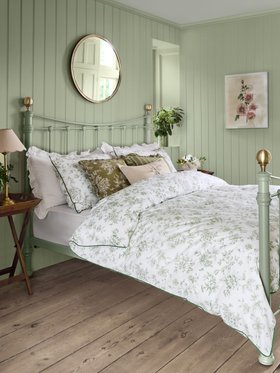 Green Aneta Floral 100% Cotton Duvet Cover and Pillowcase Set
