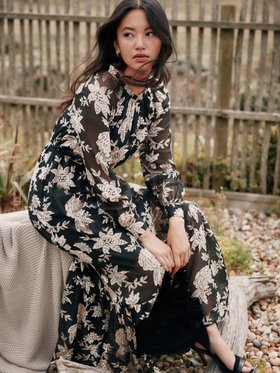 Black Cream Velvet Devore Maxi Dress