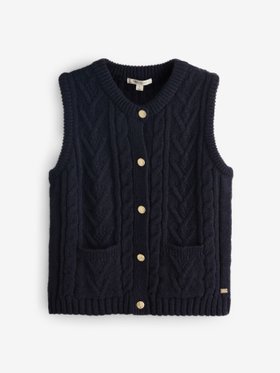 Navy Blue Chunky Knitted Waistcoat Tank With Nautical Buttons