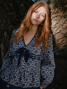 Navy Beeton Sailor Collar Blouse