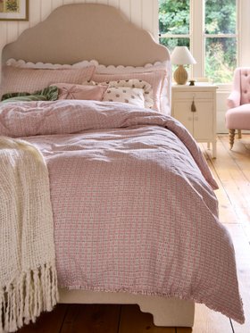 Pink Cresswell Gingham 100% Cotton Duvet Cover and Pillowcase Set