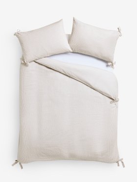 Natural Cornish Stripe Seersucker Bows 100% Cotton Duvet Cover and Pillowcase Set