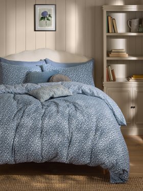 Denim Blue Sweet Alyssum Brushed Cotton Duvet Cover and Pillowcase Set