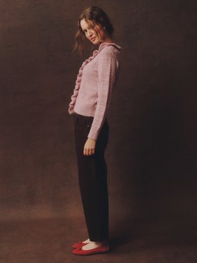 Pink Frill V-Neck Cardigan