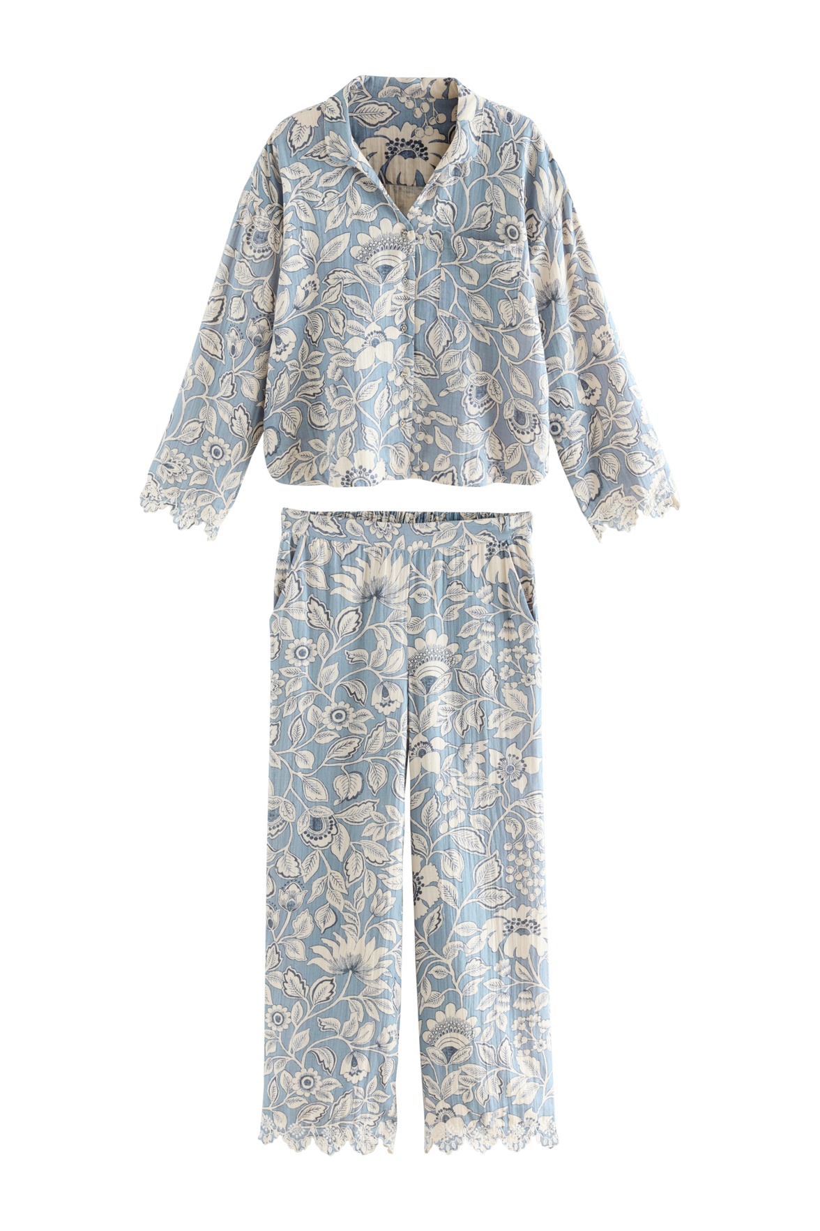 Blue Oastbrook Double Cloth Cotton Pyjamas