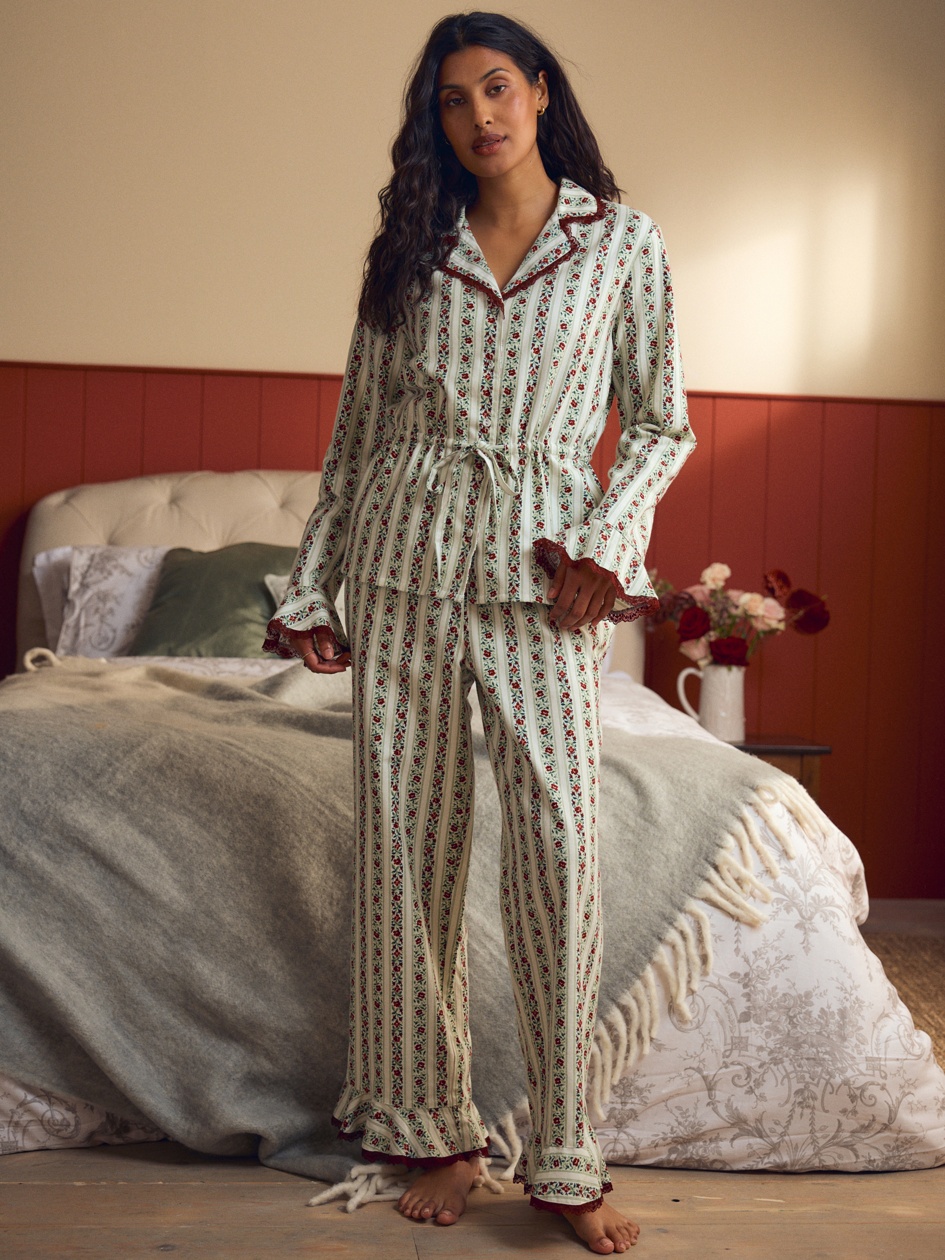 Red/Green Christmas Rose Button Through Pyjamas