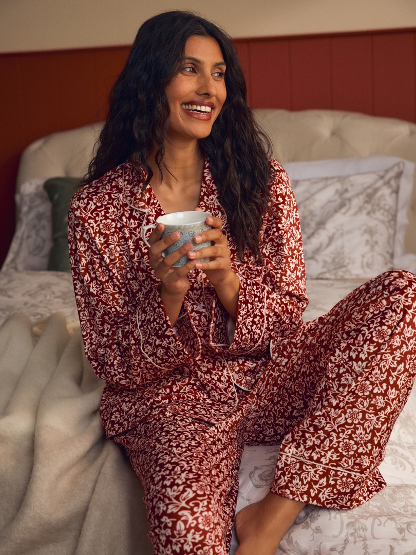 Red Yuletide Cosy Button Through Pyjamas