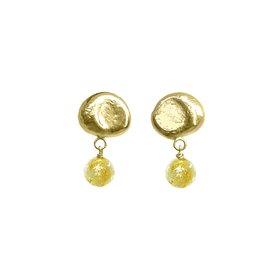Molten Crescent Moon Stud Earrings Organic Shape Gold Vermeil Studio Lifestyle Square