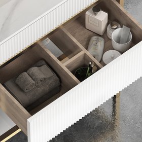 Vienna 750mm Matt White Vanity Unit with Brushed Brass Frame & Pandora White Top