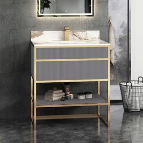 Vienna 750mm Rock Grey Vanity Unit with Brushed Brass Frame & Pandora Top