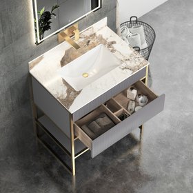 Vienna 750mm Rock Grey Vanity Unit with Brushed Brass Frame & Pandora Top