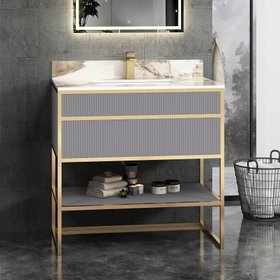Vienna 900mm Rock Grey Vanity Unit with Brushed Brass Frame & Pandora Top