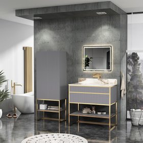 Vienna 900mm Rock Grey Vanity Unit with Brushed Brass Frame & Pandora Top