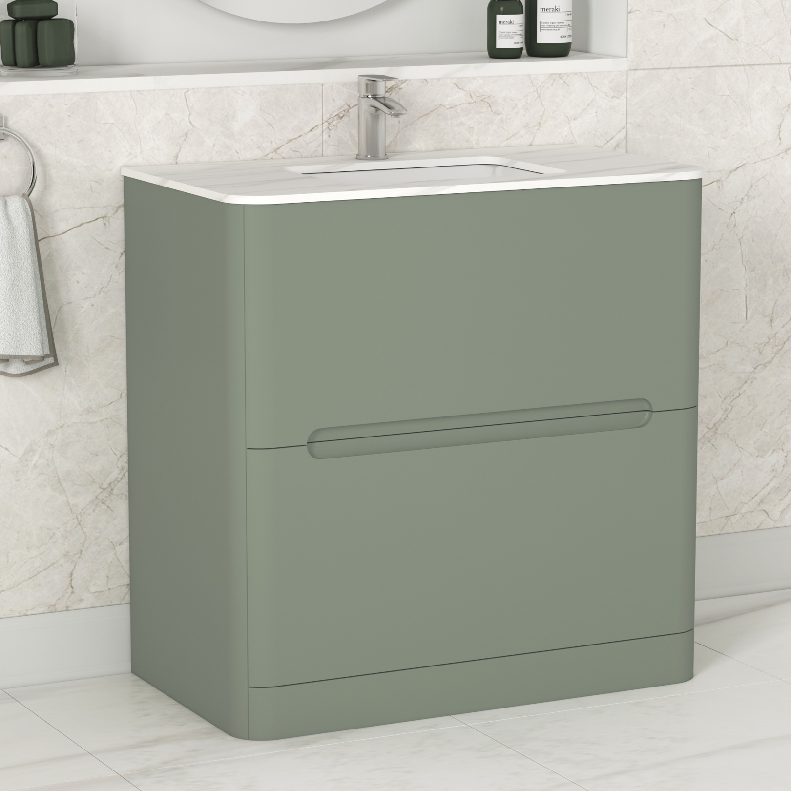 Venice Sage Green Vanity Unit with Carrara White Top