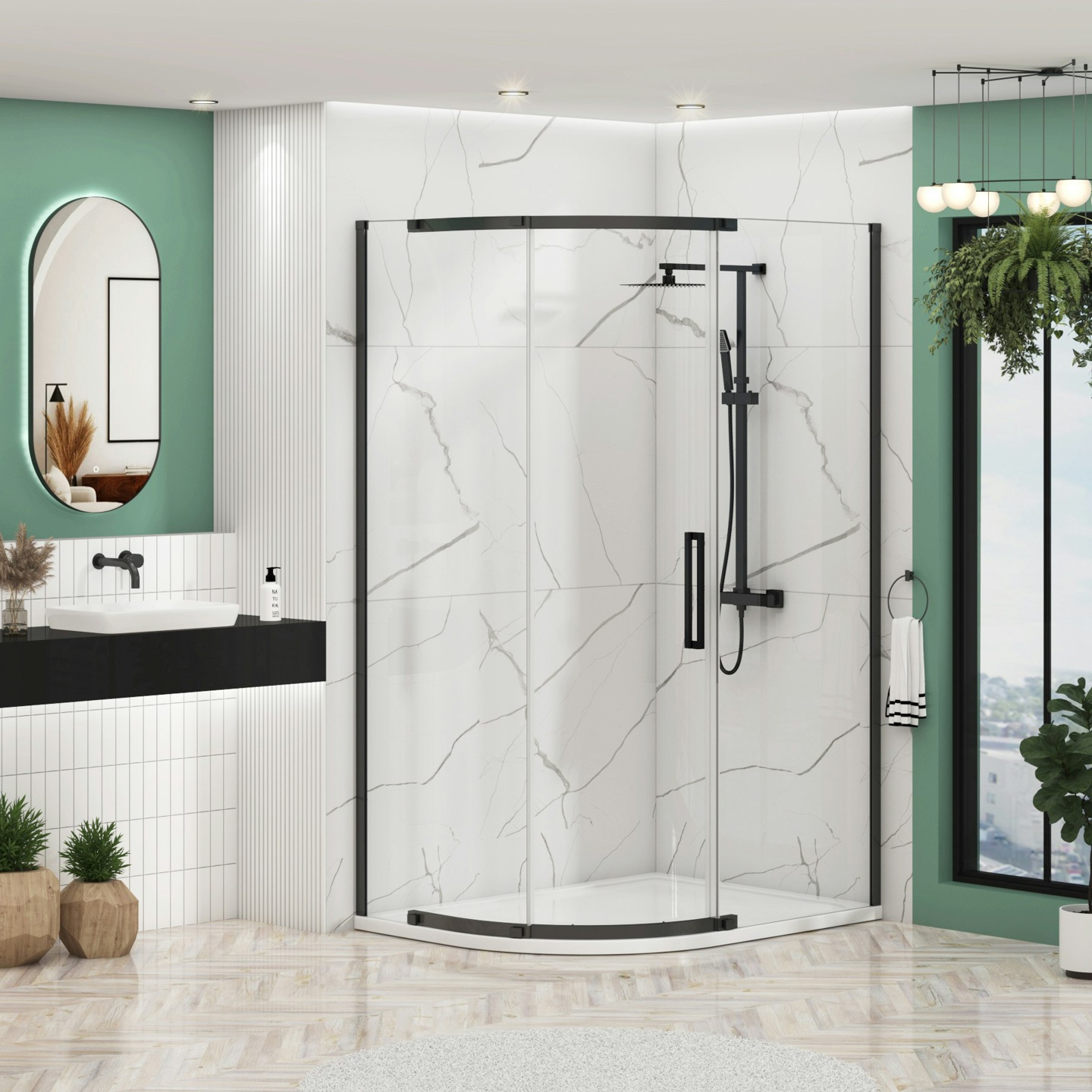 Chelsea 1000 x 800mm Single Door Offset Quadrant Shower Enclosure 8mm Easy Clean Glass, 1950mm Tall - Matt Black
