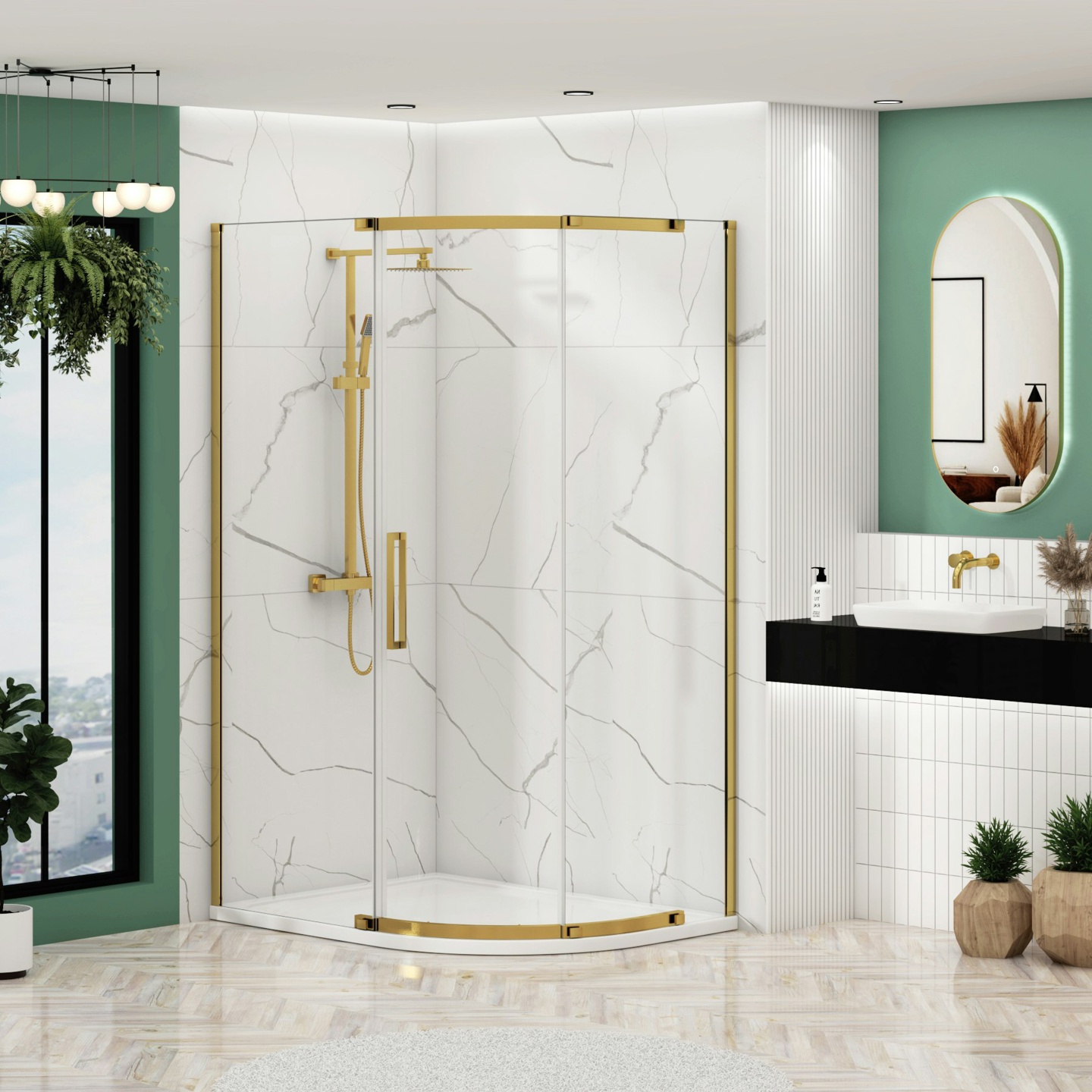 Chelsea 1000 x 800mm Single Door Offset Quadrant Shower Enclosure 8mm Easy Clean Glass, 1950mm Tall - Brushed Brass