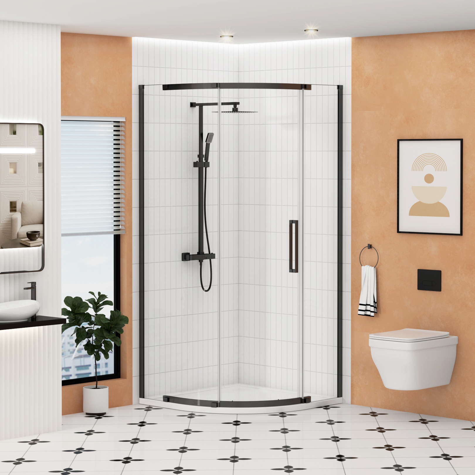 Chelsea 800mm Single Door Quadrant Shower Enclosure 8mm Easy Clean Glass, 1950mm Tall - Matt Black