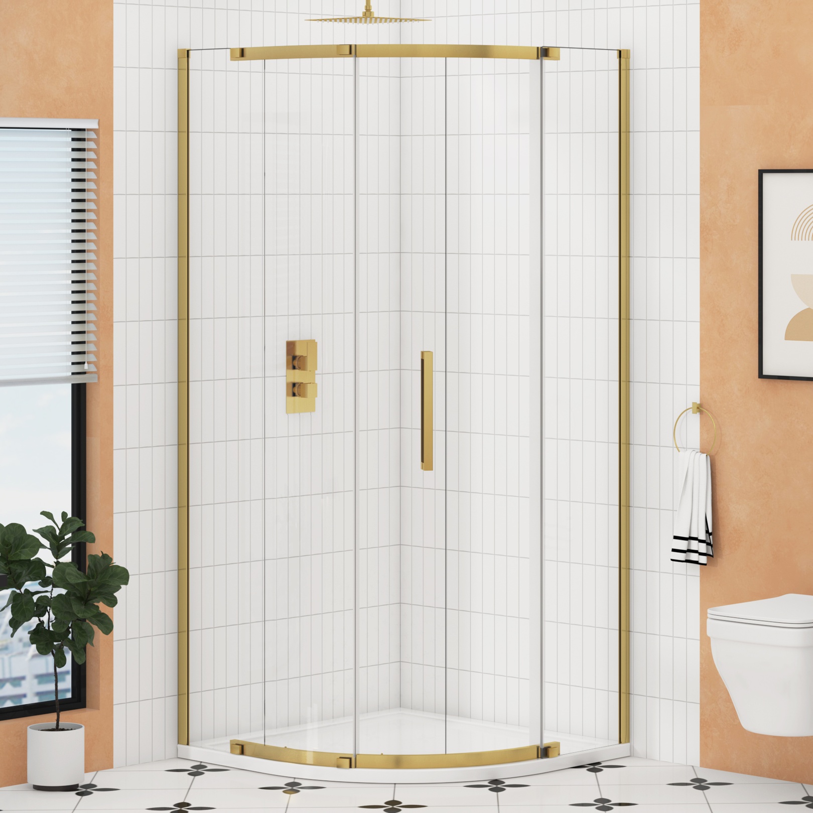 Chelsea 800mm Single Door Quadrant Shower Enclosure 8mm Easy Clean Glass, 1950mm Tall - Brushed Brass
