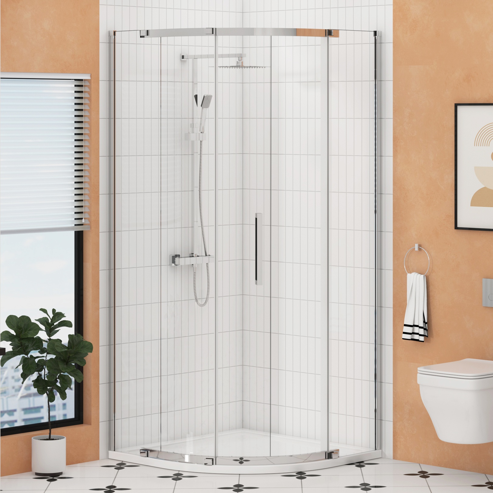 Chelsea 800mm Single Door Quadrant Shower Enclosure 8mm Easy Clean Glass, 1950mm Tall - Chrome