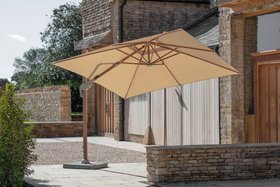 Bramblecrest Truro Wood Effect 3.0m Square Side Post Parasol with Granite Base & Protective Cover - Sand