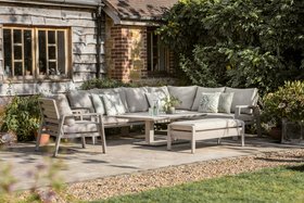 Bramblecrest Prague L Shape Sofa with Piston Adjustable Rectangle Table, Bench & Chair - Latte
