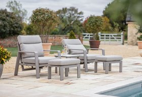 Bramblecrest Prague 2 x Reclining Sofa Chairs with Footstools & Sinterstone Side Table - Latte