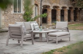 Bramblecrest Prague 3 Seat Sofa with Rectangle Piston Adjustable Table, 2 Sofa Chairs & Bench – Latte