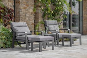 Bramblecrest Prague 2x Reclining Sofa Chairs with Footstools & Sinterstone Side Table – Anthracite