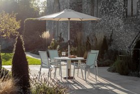 Bramblecrest Sofia 110cm Round Table with 4 Armchairs, Parasol & Base - Blue