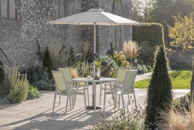 Bramblecrest Sofia 110cm Round Table with 4 Armchairs, Parasol & Base - Green