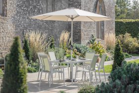 Bramblecrest Sofia 165 x 95cm Rectangle Table with 6 Armchairs, Parasol & Base - Green