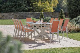 Bramblecrest Sofia 200/260 x 95cm Ext X Frame Rectangle Table with 10 Armchairs - Apricot