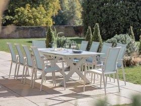 Bramblecrest Sofia 200/260 x 95cm Extending Frame Rectangle Table with 10 Armchairs - Blue