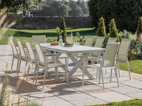 Bramblecrest Sofia 200/260 x 95cm Ext X Frame Rectangle Table with 10 Armchairs - Green