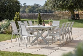 Bramblecrest Sofia 200/260 x 95cm Ext X Frame Rectangle Table with 10 Armchairs - Grey