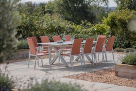 Bramblecrest Sofia 200/260 x 95cm Ext X Frame Rectangle Table with 10 Deluxe Armchairs - Apricot