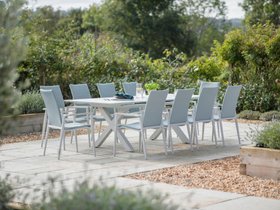 Bramblecrest Sofia 200/260 x 95cm Ext X Frame Rectangle Table with 10 Deluxe Armchairs - Blue