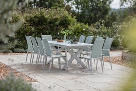 Bramblecrest Sofia 200/260 x 95cm Ext X Frame Rectangle Table with 10 Deluxe Armchairs - Green