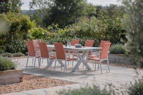 Bramblecrest Sofia 200/260 x 95cm Ext X Frame Rectangle Table with 8 Deluxe Armchairs - Apricot