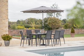 Bramblecrest Sofia 165 x 95cm Rectangle Table with 6 Armchairs, Parasol & Base - Anthracite