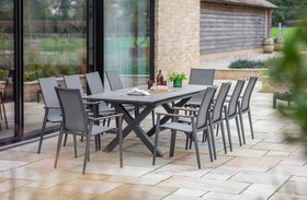 Bramblecrest Sofia 200/260 x 95cm Ext X Frame Rectangle Table with 10 Armchairs - Anthracite