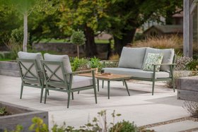 Bramblecrest Wisley 2 Seat Sofa with 2 Sofa Chairs & Rectangle Coffee Table – Sage