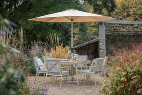 BramblecrestWisley 175 X 120cm Elliptical Table With 6 Armchairs, Parasol & Base   Mocha