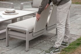 Bramblecrest Prague 3 Seat Sofa with Rectangle Piston Adjustable Table, 2 Sofa Chairs & Bench – Latte