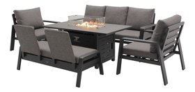 Prague 3 Seat Sofa With Rectangle Firepit Table, 2 Sofa Chairs & Bench - Anthracite