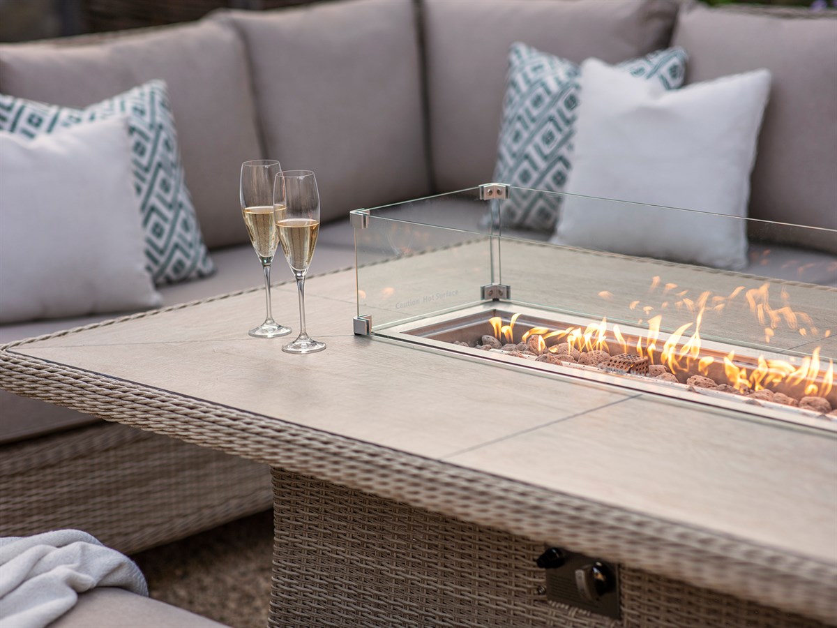 Bramblecrest Chedworth L-Shape Firepit Sofa Set in Sandstone