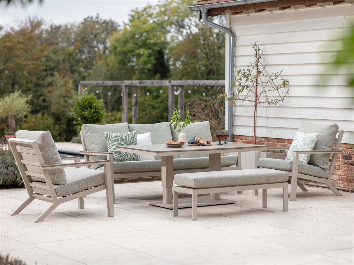 X25ZRM11 Zurich Mocha 3 Seater Sofa with Rectangle Piston Adjustable Table, 2 Armchairs & Bench